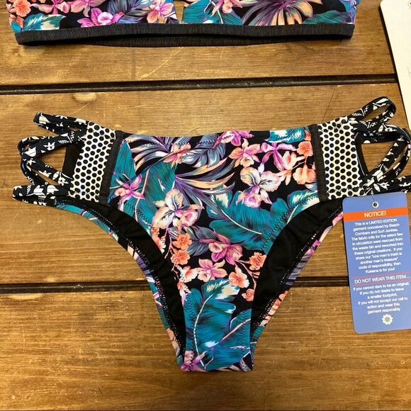 NWT Kuleana Swimsuit Tropical 2 Piece Bikini Bandeau Ruffle Top Bottoms Small - Picture 4 of 14